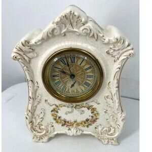 Ansonia Clock Company VINTAGE ANTIQUE MANTEL 1900's Porcelain Victorian Cottage